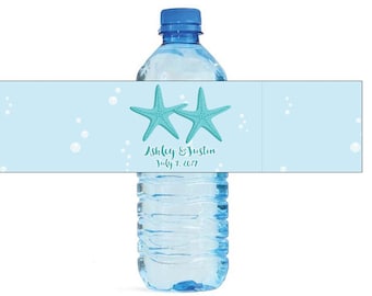 Two Starfish Nautical Beach Wedding Anniversary Water Bottle Labels Customizeable labels easy to use, self stick label