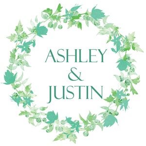 Green Floral Wreath Wine or Beer Bottle Labels Great for Engagement Bridal Shower Party