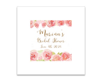 Red and Pink Roses Bridal Shower Themed 3 ply Premium Custom Cocktail Napkins Measure 5"x5" Customize Names & Date or any other message