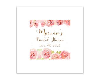 Red and Pink Roses Bridal Shower Themed 3 ply Premium Custom Cocktail Napkins Measure 5"x5" Customize Names & Date or any other message