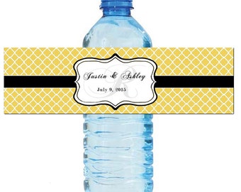 Custard Monogram Water Bottle Labels Great for Engagement Bridal Shower Wedding Anniverary Birthday Party 2 sizes available