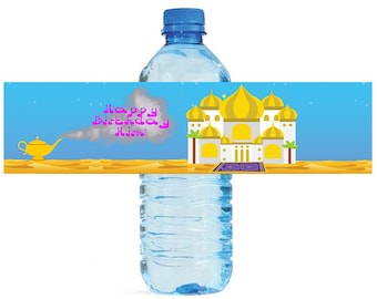 Arabian Nights Theme Birthday Water Bottle Labels Customizable labels self stick, easy to use Wedding Sweet 16, Prom, School dance