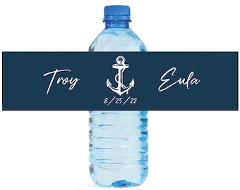 Anchor on Navy nautical Wedding Water Bottle Labels Great for Engagement Bridal Shower Party