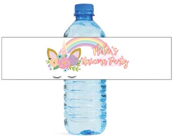 Unicorn Party Fairy tail Birthday Water Bottle Labels Great for Parties, and other children events easy to apply and use