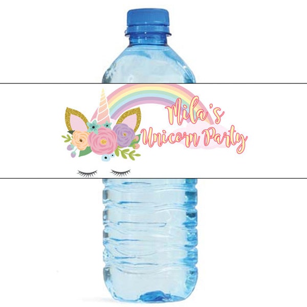 Unicorn Party Fairy tail Birthday Water Bottle Labels Great for Parties, and other children events easy to apply and use