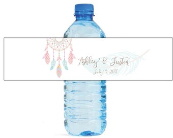 Dreamcatcher water bottle labels, perfect for Weddings, Anniversaries, Birthdays, newborn baby, baby shower, easy to use self stick label