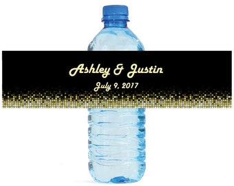 Retro 70s Black background Wedding Water Bottle Labels Great for Engagement Bridal Shower Party
