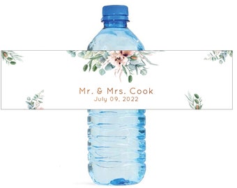 Greenery & Light Pink Wedding Water Bottle Labels Great for Engagement Bridal Shower Birthday Party Sweet 16 Spring Party