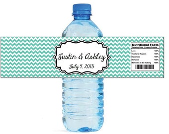 Chevron Mint Wedding Water Bottle Labels Great for Engagement Bridal Shower Birthday Party Anniversary