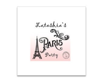 Paris Party Themed 3 ply Premium Custom Cocktail Napkins Measure 5"x5" Customize Names & Date or any other message