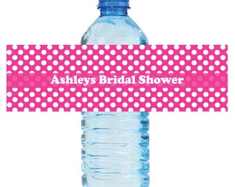 Pink Polka Dot Wedding Anniversary Water Bottle Labels Great for Engagement Bridal Shower Party Pink & White