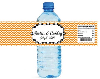 Etsy Chevron Tangerine Orange Wedding Water Bottle Labels Great for Engagement Bridal Shower Party