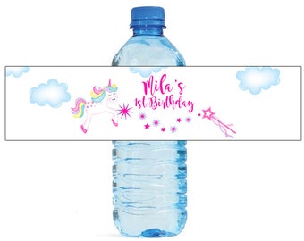 Unicorn Fairy tail Birthday Water Bottle Labels Great for Parties, and other children events easy to apply and use