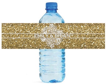 Gold Glitter and Lace Wedding Water Bottle Labels Great for Engagement Bridal Shower Party easy to apply and use