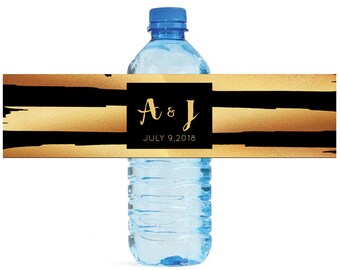 Black and Gold Texture Wedding Water Bottle Labels Great for Engagement Bridal Shower Birthday Party or any other events