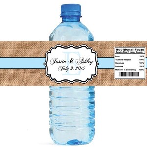 Burlap and Navy Blue Stripe Water Bottle Labels Wedding Anniversary Party Bridal Burlap and Navy Blue Stripe Water Bottle Labels Wedding Anniversary Party Bridal