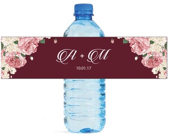 Boho Floral Water Bottle Labels Great for Weddings, Engagement Party Bridal Shower Birthday Party Easy to use self stick labels