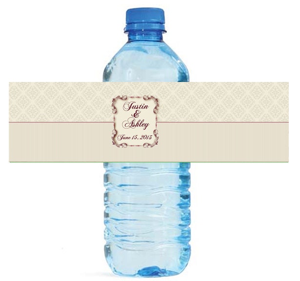 100 Baroque Anniversary Shower Water Bottle Labels Damask Pattern color 8"x2" 