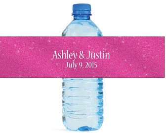 Modern Pink Glitter Wedding Water Bottle Labels Great for Engagement Bridal Shower Party