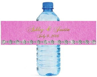 Pink Denim & Diamonds Wedding, Baby Shower, Birthday Water Bottle Labels Great for Engagement Bridal Shower Party easy to apply and use