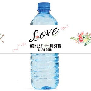 Floral Love Wedding Anniversary Engagment Party or any Event Water Bottle Labels Customizeable self stick labels