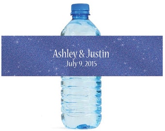 Modern Dark Blue Glitter Wedding Water Bottle Labels Great for Engagement Bridal Shower Party