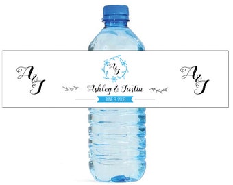 Elegant initials Wedding Water Bottle Labels Great for Engagement Bridal Shower Birthday Party easy to use self stick labels