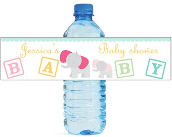 Mom and Baby Elephant Baby Shower Theme Water Bottle Labels Will go great with your Event or Celebration cute animal theme