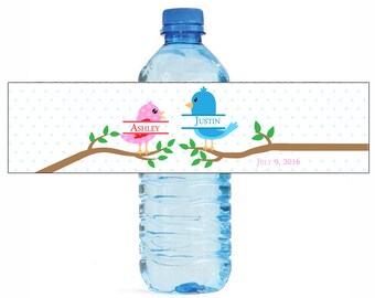 Love Birds on Branches Wedding Water Bottle Labels Great for Engagement Bridal Shower Birthday Party easy to apply and use