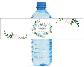 Half Wreath white background Wedding Water Bottle Labels Great for Engagement Bridal Shower Birthday Party and other special events