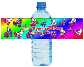 RollerSkate Water Bottle Labels Great for Birthday Parties 80s partys kids parties Easy to use self stick labels