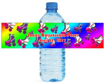 RollerSkate Water Bottle Labels Great for Birthday Parties 80s partys kids parties Easy to use self stick labels