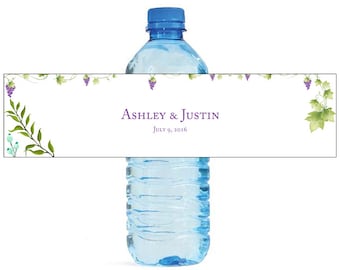 Grapes & Vines Vineyard Wedding Water Bottle Labels Great for Engagement Bridal Shower Party easy to apply and use