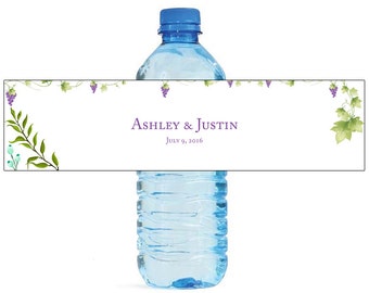 Grapes & Vines Vineyard Wedding Water Bottle Labels Great for Engagement Bridal Shower Party easy to apply and use