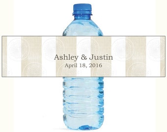 Linen & White stripes Embossed paper Elegant Wedding Water Bottle Labels Great for Engagement Bridal Shower Birthday Party event Reunion