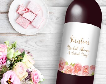 Red and Pink roses Bridal shower wedding Wine / Beer Bottle Labels Great for Engagement Bridal Shower Party self stick easy to use labels