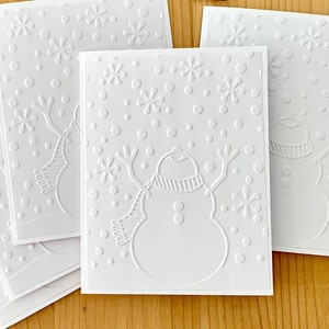 Winter Cards. Set of 5 Embossed Snowman Cards. White Christmas Cards