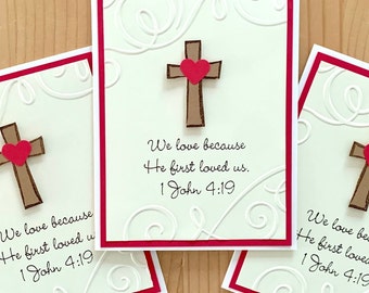 Handmade Christian Card. 1 John 4:19. Religious Greeting Card. Bible Verse Love Card. Christian Valentine Card