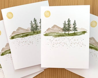 Mountain Note Cards. Set of 5 Blank Handstamped  Mountain Cards, Masculine Cards