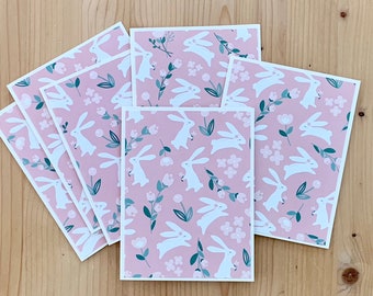6 Handmade Easter Bunny Note Cards with Lined Envelopes
