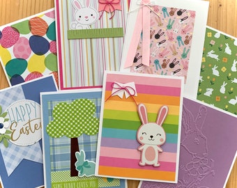 Handmade Easter Cards. Set of 8 Blank, Easter Bunny Greeting Cards, Assortment