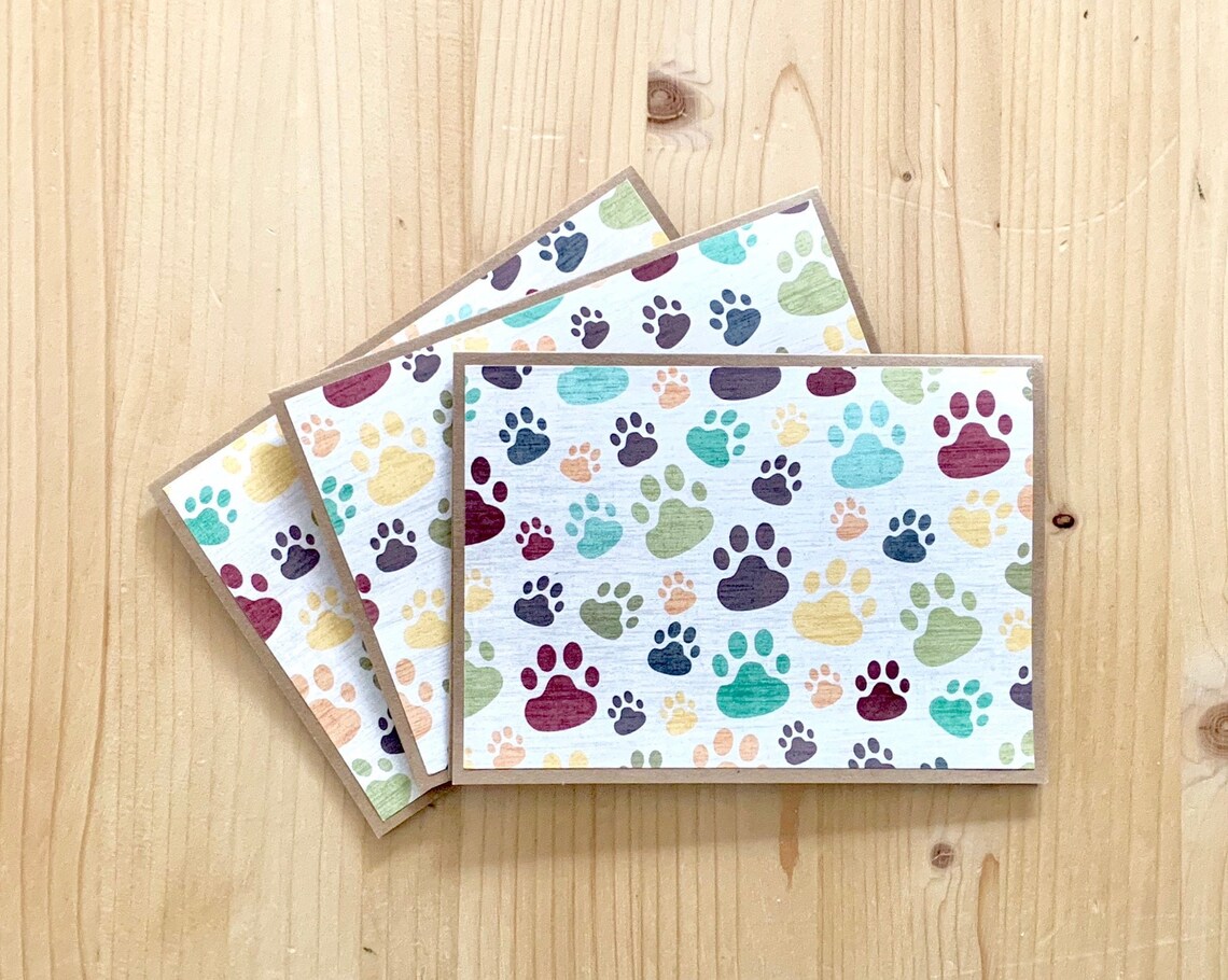 Paw Print Cards. Set of 5 12 or 30blank Pet Note Cards. Pet Etsy New