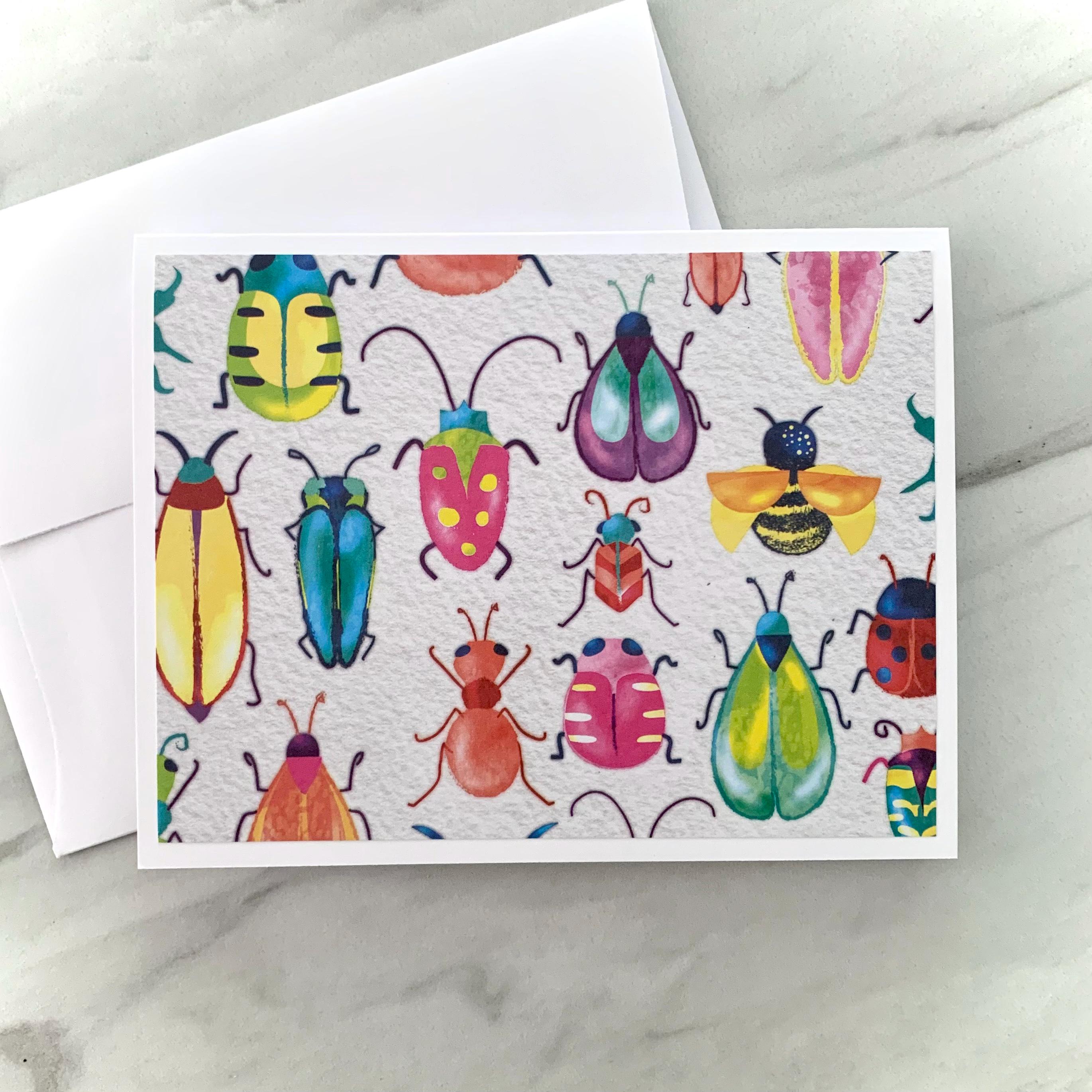 Bug Note Cards: Colorful Insect Design, Blank Inside - Etsy