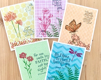 Christian Cards, Assorted Bible Verses. Handmade Greeting Cards, Set of 5