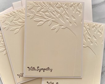 Handmade Sympathy Cards, Embossed Tree. Blank Condolence Greeting Cards. Set of 4, 10, or 25.