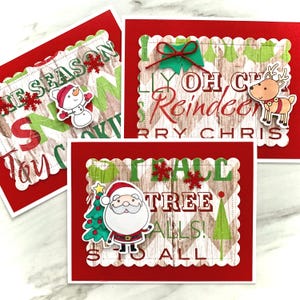Embellished Christmas Cards, Handmade Set of 3.  Santa, Reindeer, Snowman