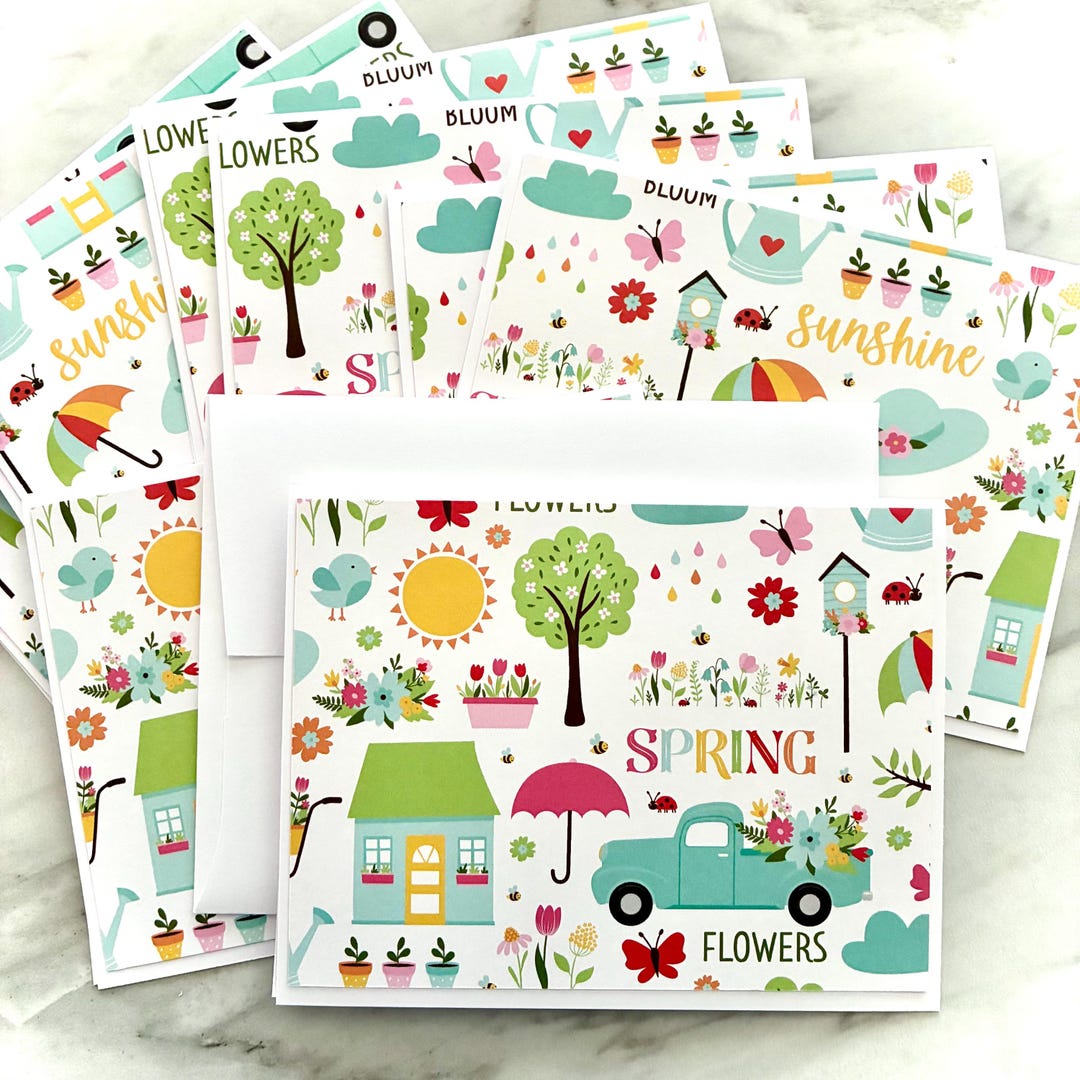 Set of 8: Spring Note Cards. Blank Inside - Etsy