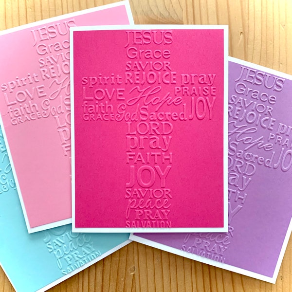 Embossed Cross Cards. Set of 4, Blank Christian Cards in Pastel Colors