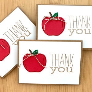 Handmade Teacher Thank you Card. Apple Thank You Card for Teacher Appreciation