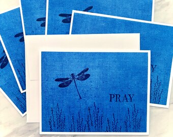 Blue Dragonfly Pray, Greeting Cards. Set of 6. Blank Inside